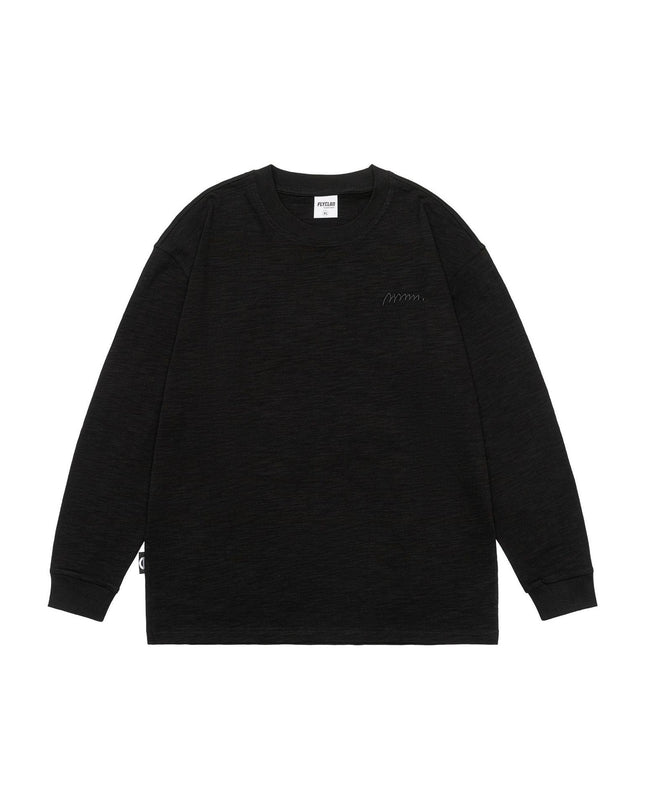 Pure Color Slub Cotton Long Sleeve T-shirt Simple Embroidered Crew Neck Cotton Base Shirt