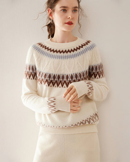 Blue And White Porcelain Contrasting Color Jacquard Cashmere Sweater