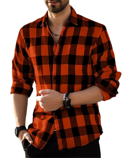 European And American Long Sleeve Loose 3D Personalized Printed Plaid Design Striped Shirt