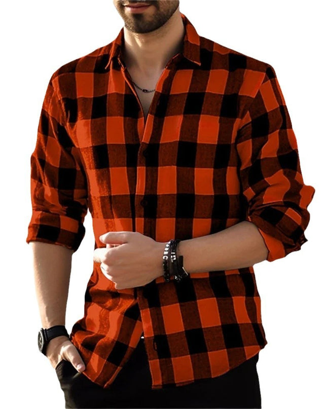 European And American Long Sleeve Loose 3D Personalized Printed Plaid Design Striped Shirt
