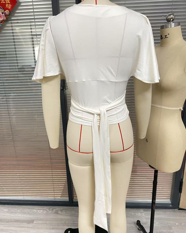 Casual Simple Solid Color Half Sleeves Back Bandage Top