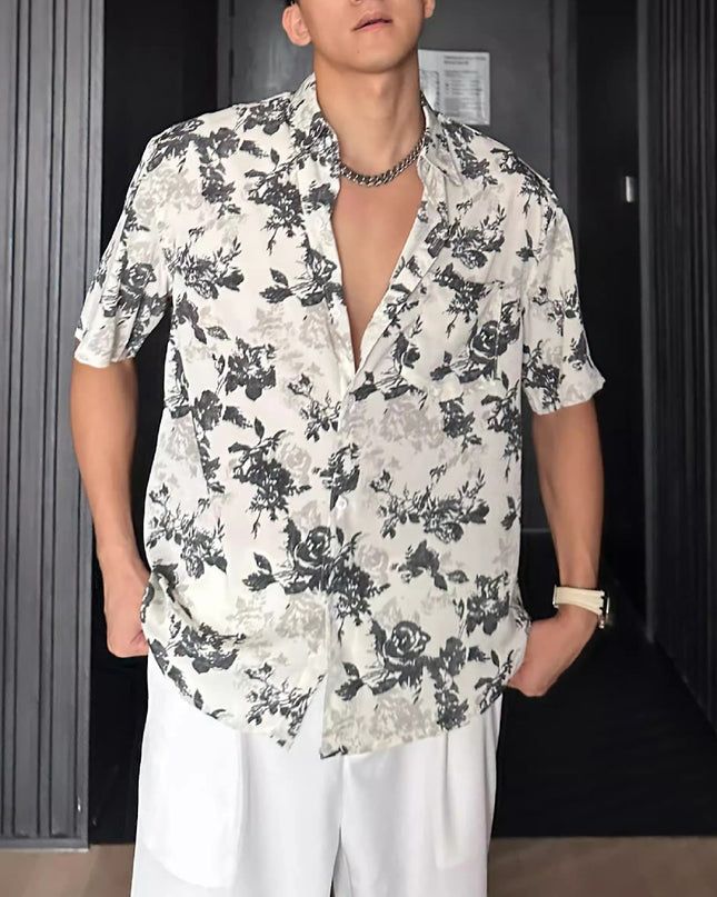 Vacation Style Loose Casual Pendant Short Sleeve Printed Shirt