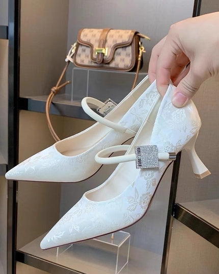 Pointed Toe Chinese Style Embroidery Low-cut High Heels Women's Stiletto Heel
