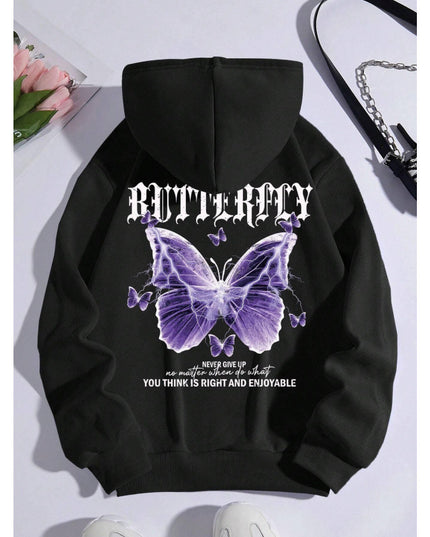Purple Butterfly Sports Hooded Top Women's Sweater