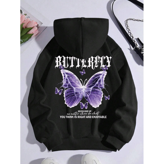 Purple Butterfly Sports Hooded Top Women's Sweater