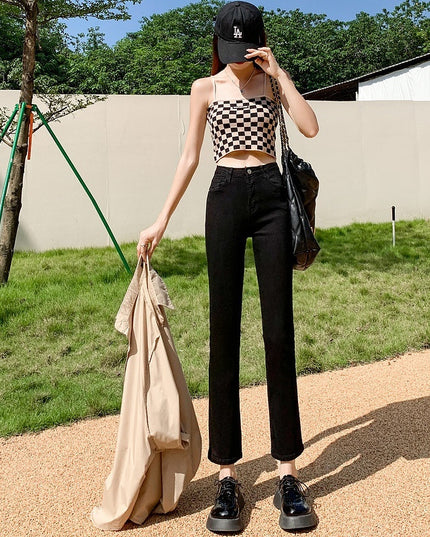 White Jeans Korean Style High Waist Stretch Cigarette Pants Small Cropped Straight Pants