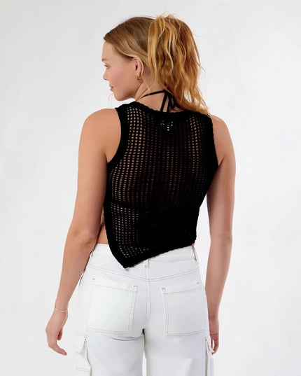 Spring And Summer Fashion European And American Style Sexy Beach Style Side Open Split Vest Knitwear Top