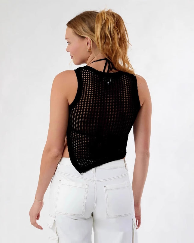 Spring And Summer Fashion European And American Style Sexy Beach Style Side Open Split Vest Knitwear Top