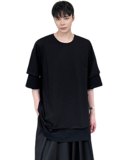 Fake Two Pieces Men's Original Retro Loose Round Neck Short Sleeves