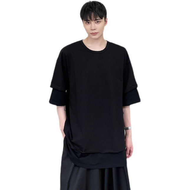 Fake Two Pieces Men's Original Retro Loose Round Neck Short Sleeves