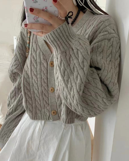 Twist Outer Wear V-neck Sweater Needle Woven Women's Cardigan