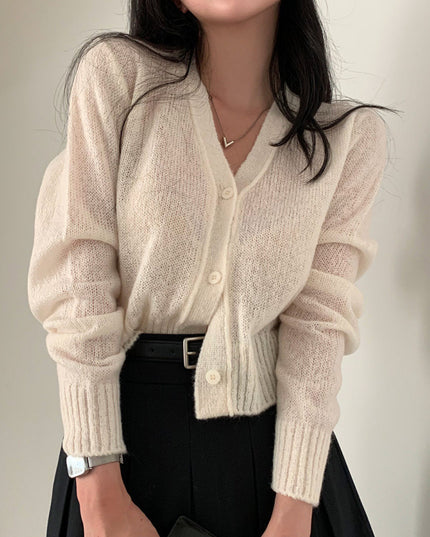 Simple All-match V-neck Single Breasted Sweater Coat