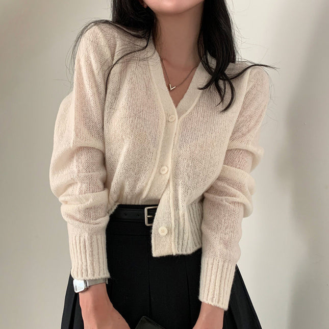 Simple All-match V-neck Single Breasted Sweater Coat
