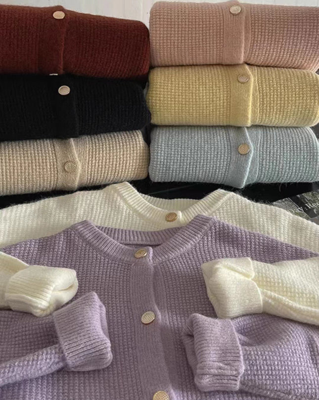 Women's Round Neck Knitted Cardigan Sweater Coat