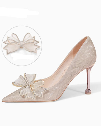 Sequined Champagne Crystal Shoes Pointed Stiletto Heel High Heels