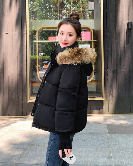 Loose Hooded Gloves Thickened Thermal Quilted Jacket Coat For Women