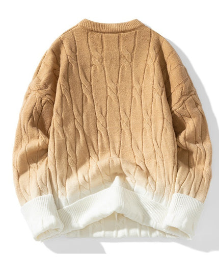 Idle Style Winter Gradient Contrast Round Neck Thickened Men's Sweater