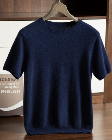 Men's Cashmere Round Neck Flat Solid Color Pullover Short Sleeve