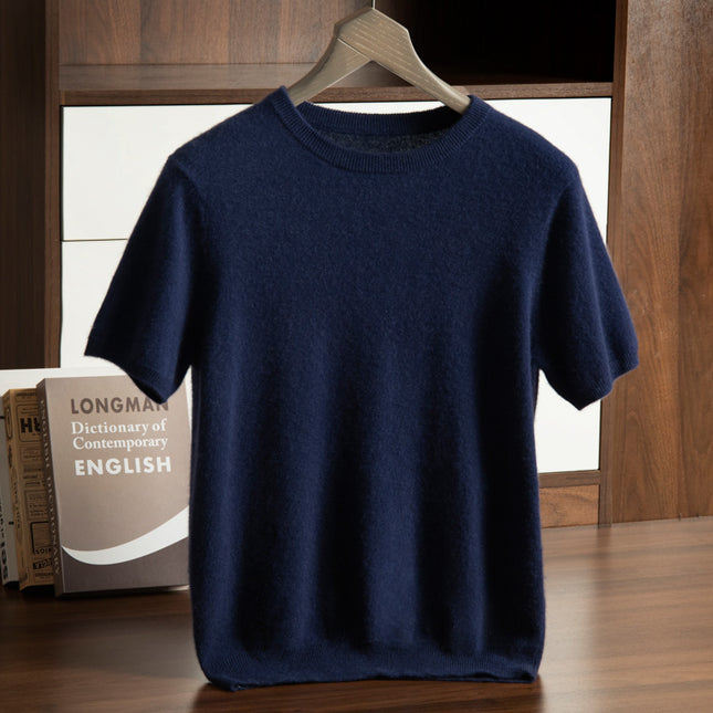 Men's Cashmere Round Neck Flat Solid Color Pullover Short Sleeve