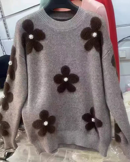 Women's Korean-style Flower Round Neck Sweater