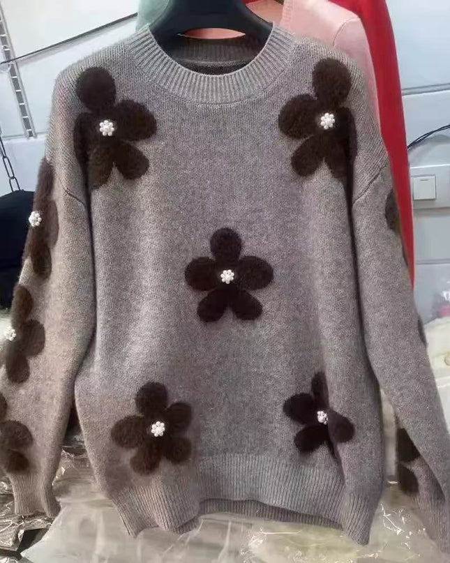Women's Korean-style Flower Round Neck Sweater
