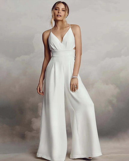 Sleeveless V-neck Brace Skinny Sheath Backless Jumpsuit