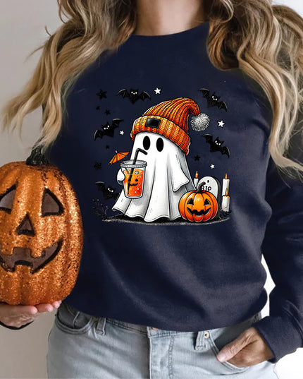 Women's Sweatshirt Halloween Ghost Pumpkin Bat Print Pullover