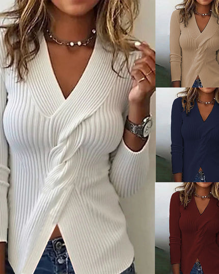 Knitwear Fashion Long Sleeve Solid Color Sweater For Women