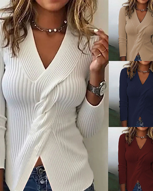Knitwear Fashion Long Sleeve Solid Color Sweater For Women