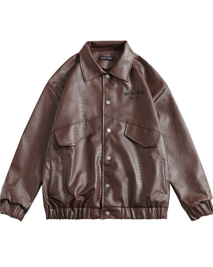 Leather Jacket Lapel Loose Retro Top