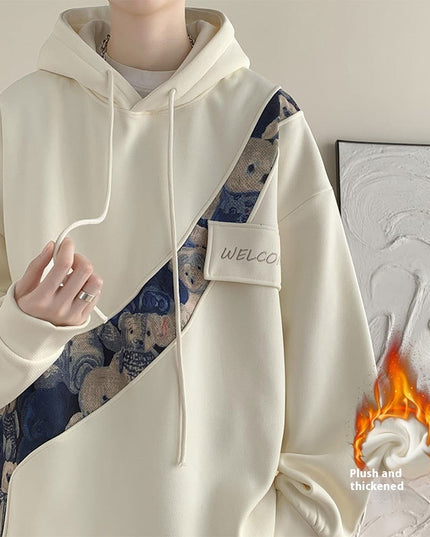 Chinese Style Embroidery Patchwork Sweater Men's Hooded Couple Coat
