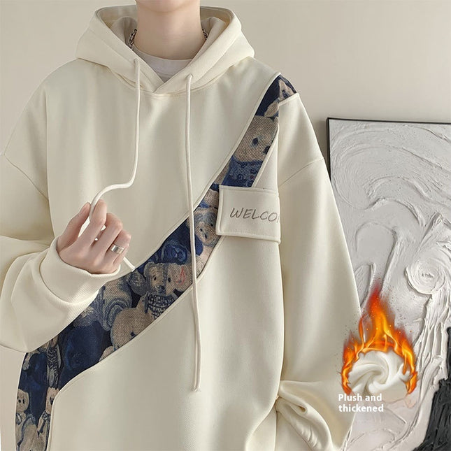 Chinese Style Embroidery Patchwork Sweater Men's Hooded Couple Coat