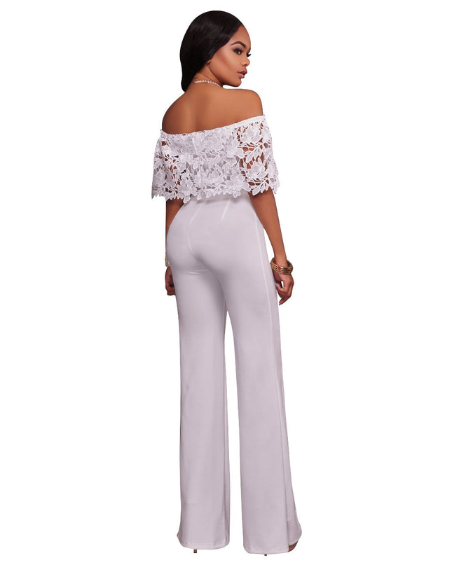 Sexy Tight One-neck Water-soluble Embroidered Jumpsuit