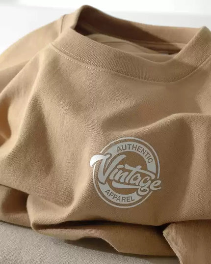 Combed Cotton Short Sleeve In Tan Color T-shirt Loose Letter Print Top