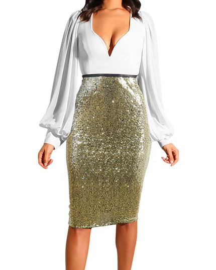 Women's Pure Color Sequins Fashion High Waist Slim Fit Hip Raise Casual Skirt