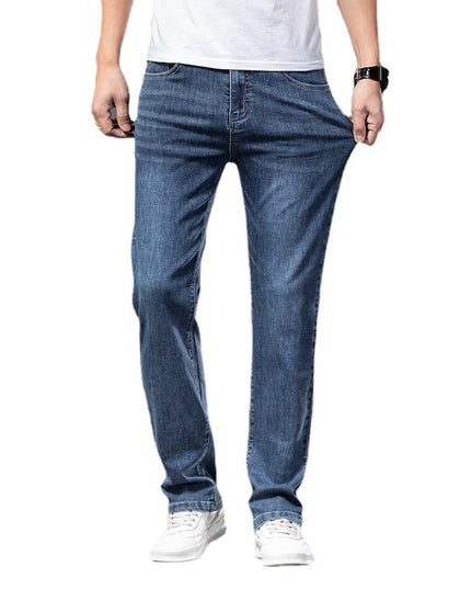 Men's Casual Half Elastic Waist Stretch Denim Trousers
