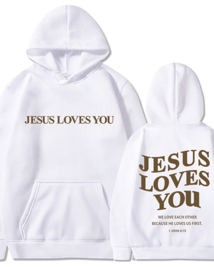 Brushed Hoody Back Letter Print Hooded Sweater