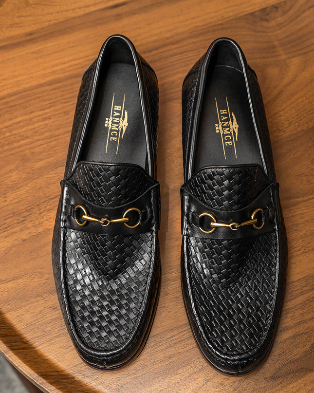 Business Casual Men's Woven Loafers Leather Shoes Men's Shoes