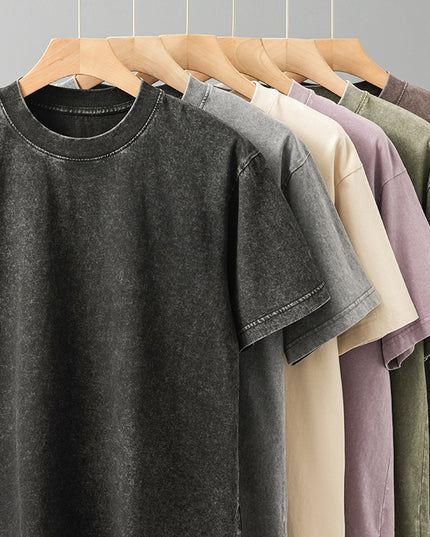 Washed And Worn Heavy Cotton T-shirt Men's Short Sleeve