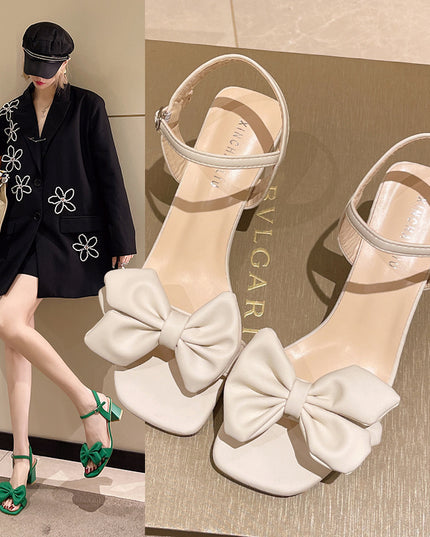 Summer Bowknot Chunky Heel Sandals