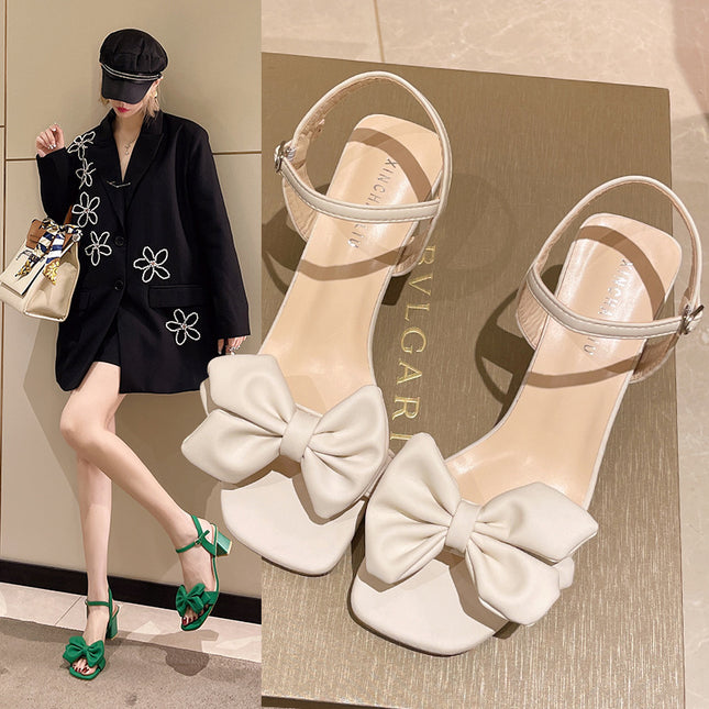 Summer Bowknot Chunky Heel Sandals