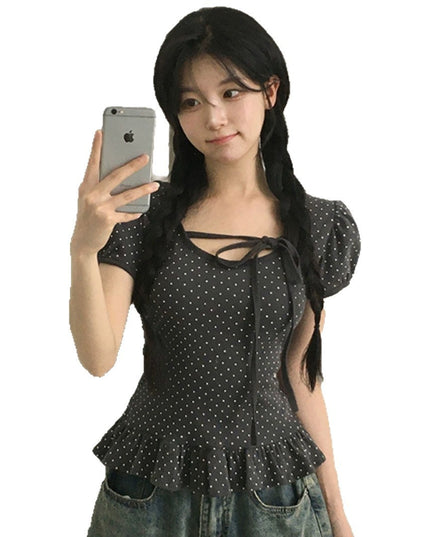 Summer Girl Bow Lace-up Waist-controlled All-matching Top