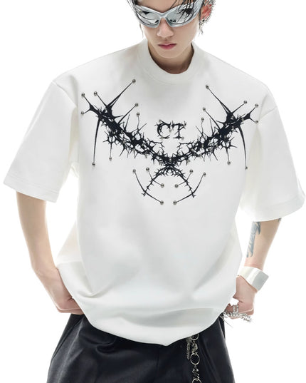 Loose Heavy Round Neck Padded Shoulder Short Sleeve