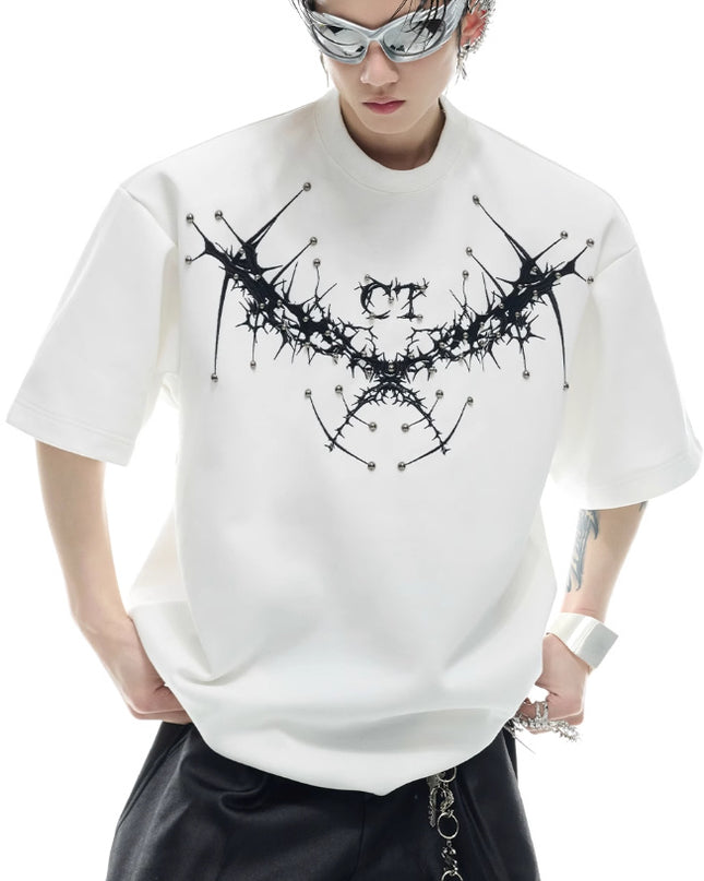 Loose Heavy Round Neck Padded Shoulder Short Sleeve