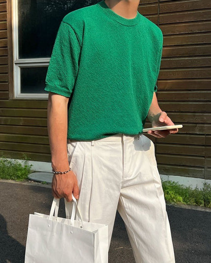 Simple Solid Color Sweater Short T Men's Summer