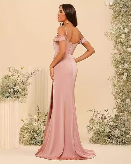 Off-the-shoulder Satin Bridesmaid Corset Ball Gown