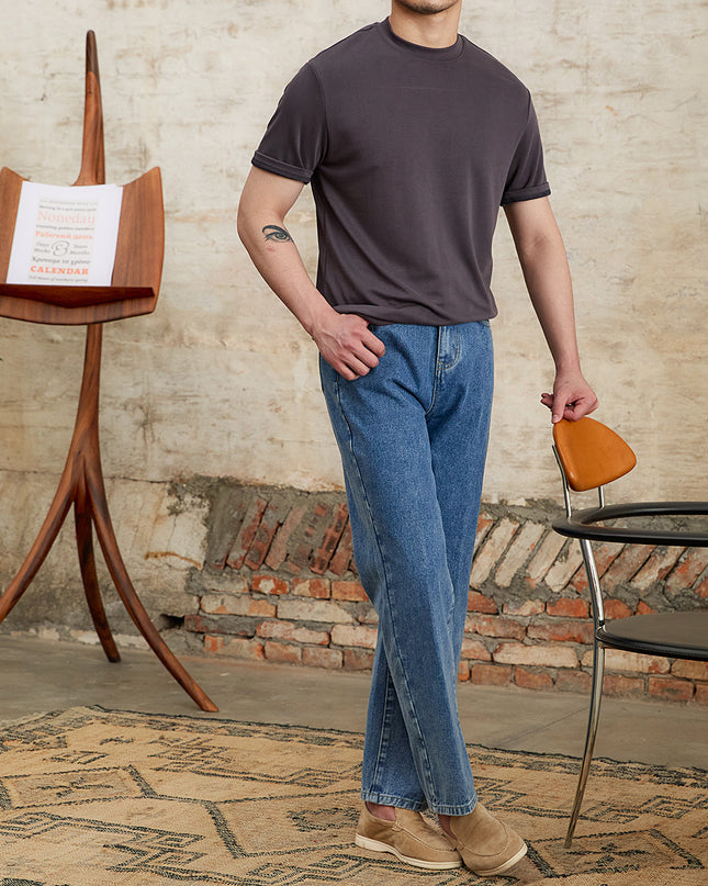 Summer Skin-friendly Soft Glutinous Draping Short Sleeve Round Neck T-shirt Casual Stretch Men