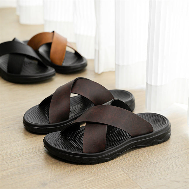 Leather Cross Plus Size Beach Casual Slippers Men