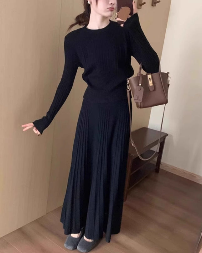 Gray Knitted Temperament Long Dress Suit