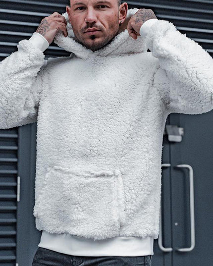 Fashion Solid Color Men's Long Sleeve Plush Hoodie